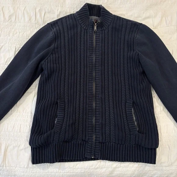 Emanuel Ungaro Sherpa Lined Men's  Full Zipped Sweater Jacket Navy Size XL - Picture 3 of 8